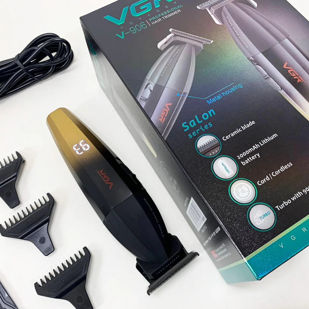 Тример для бороди та окантовки VGR V-906 професійний Voyager 2024 жовтий, машинка для стрижки волосся 4 години роботи 9000 обертів - Зображення 2