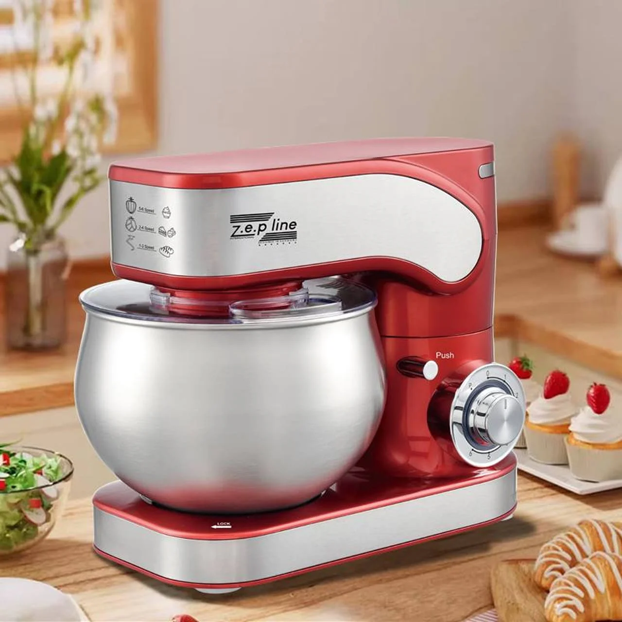 Тестоміс планетарний кухонний міксер 4 в 1 Zepline ZP-136, чаша 5 літрів, потужність 3500 Вт, нержавіюча сталь - Зображення 3