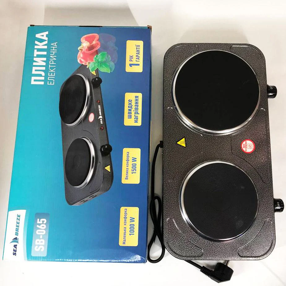 Настільна плита електрична Sea Breeze SB-065 2500 Вт, подвійна конфоркова для зручного приготування їжі. - Зображення 6