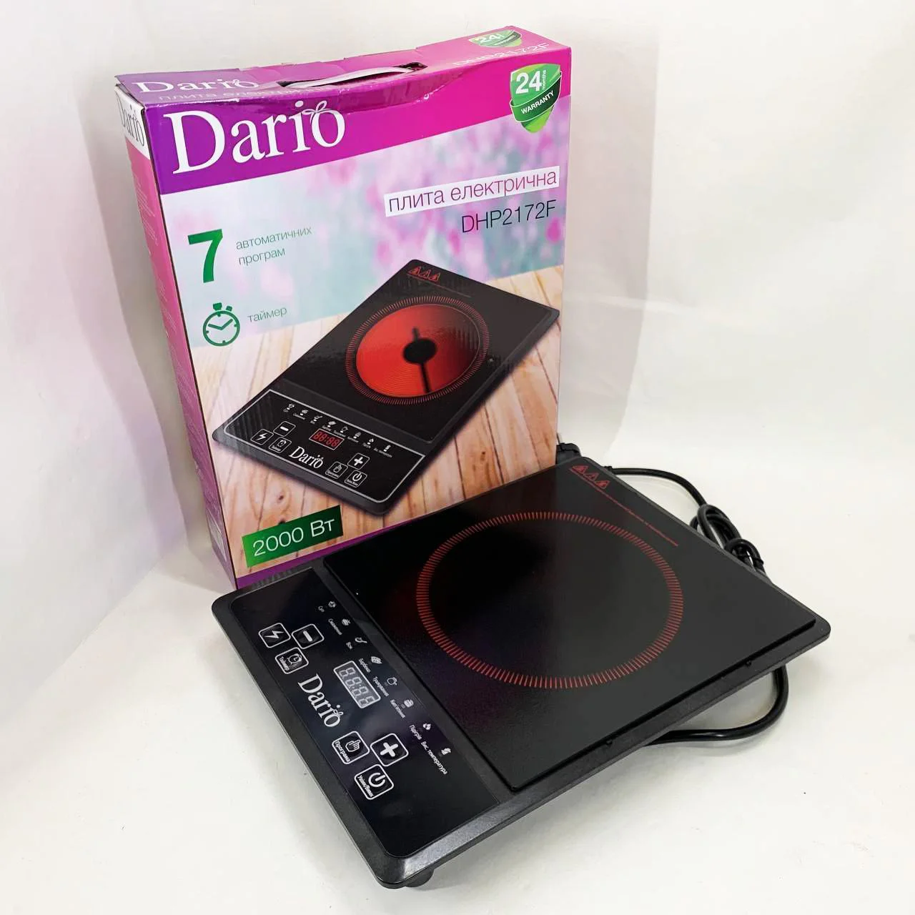 Плита настільна електрична DARIO DHP2172F з потужною інфрачервоною конфоркою 2000 Вт