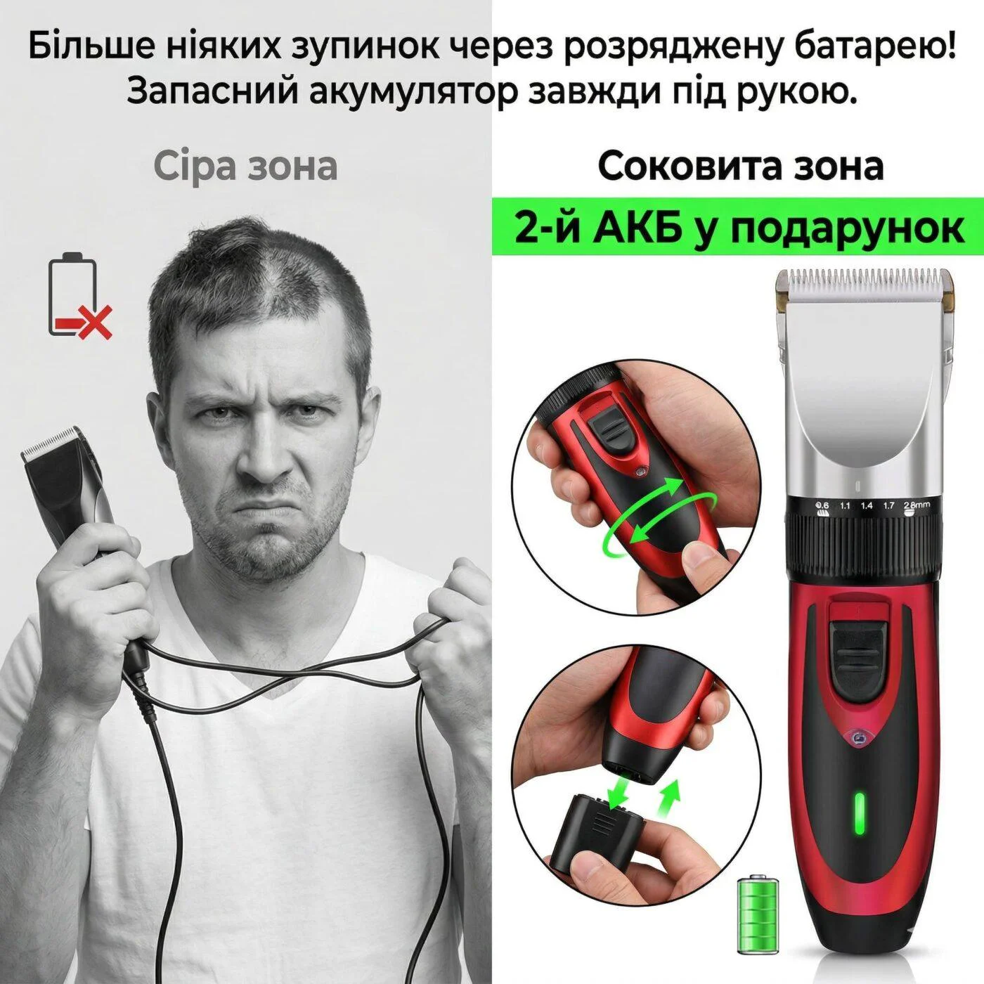 Машинка для стрижки волосся Gemei GM-550 з двома акумуляторами - Зображення 5