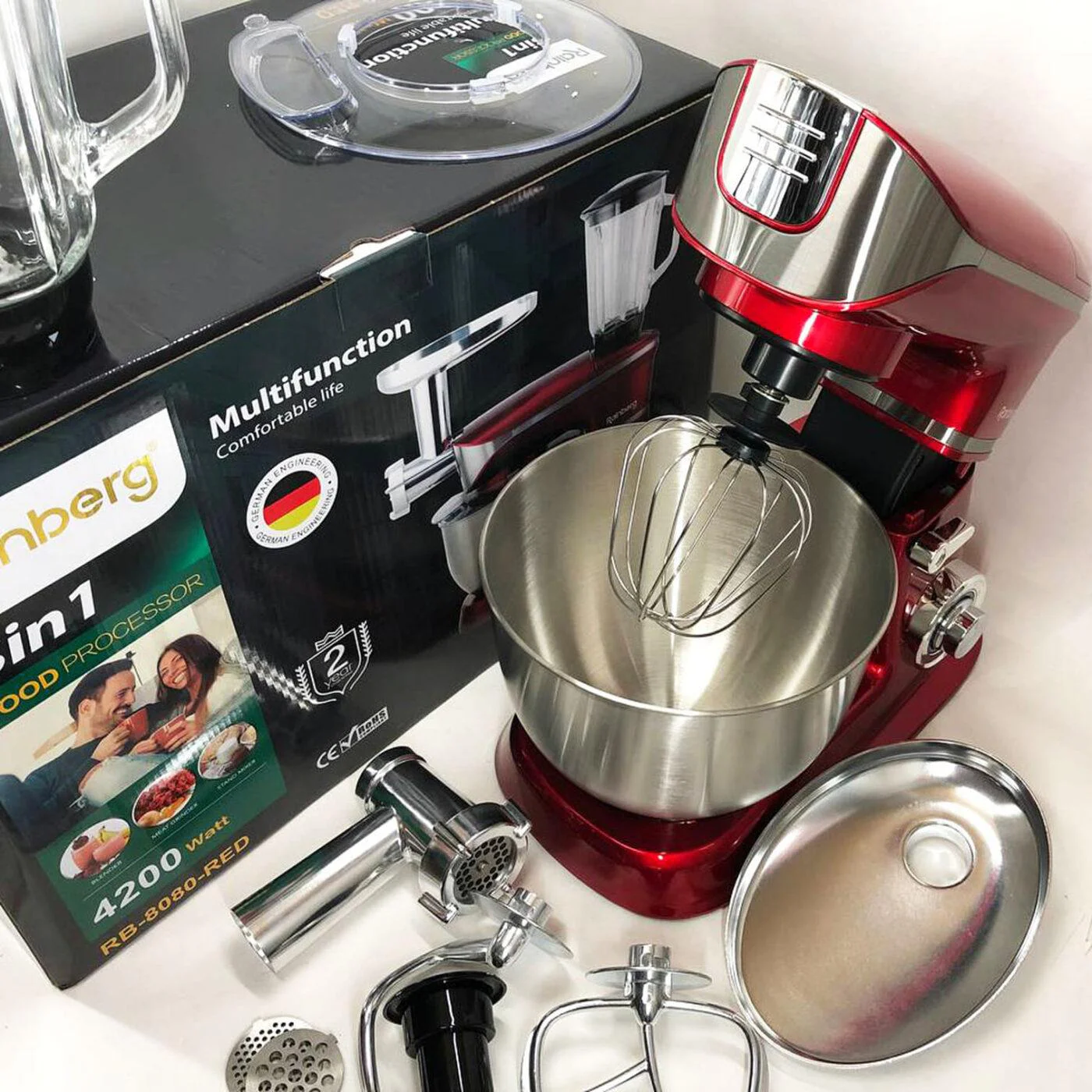 Багатофункціональний кухонний комбайн 3 в 1 Rainberg RB-8080, потужність 4200 Вт, тістоміс, м'ясорубка та блендер - Зображення 6
