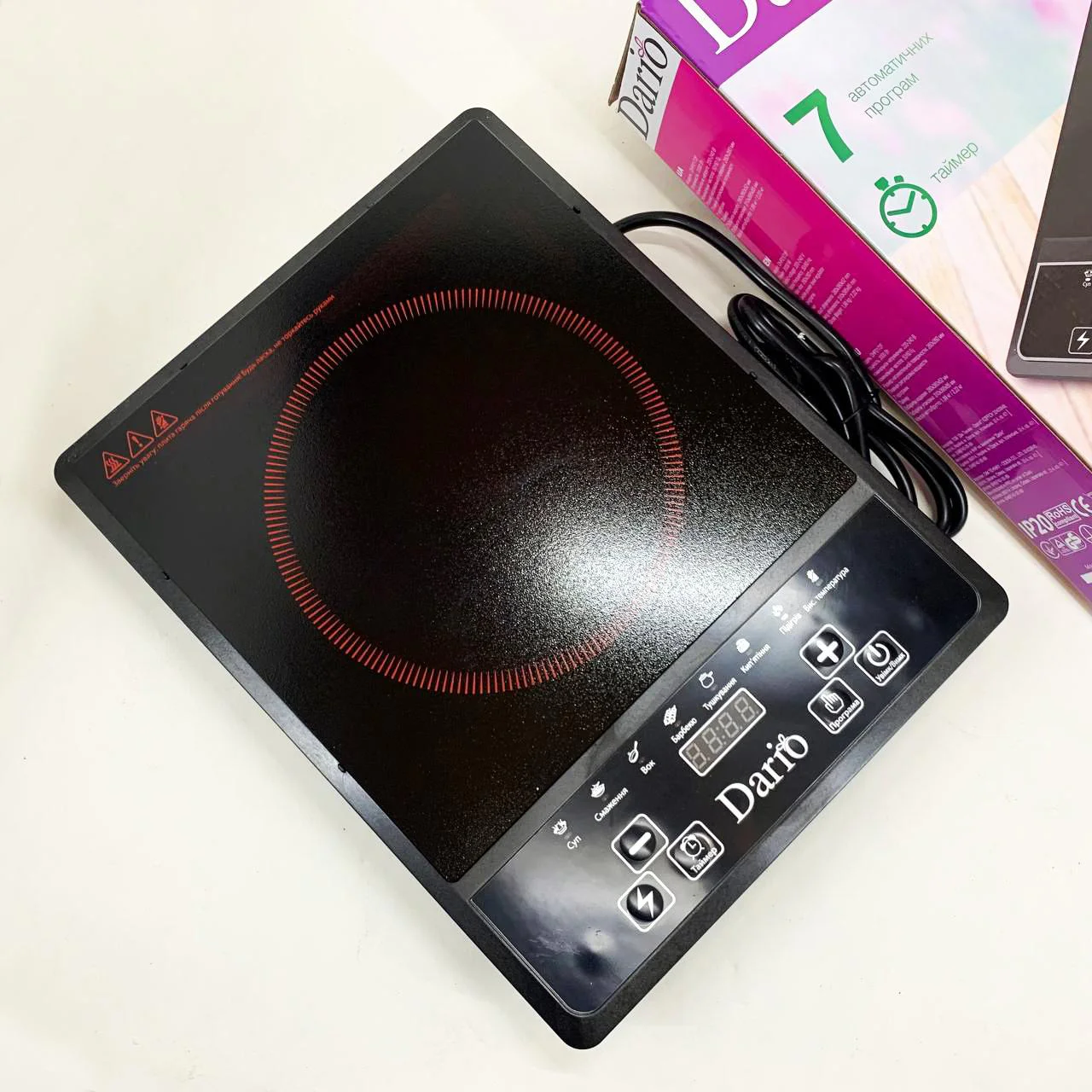 Плита настільна електрична DARIO DHP2172F з потужною інфрачервоною конфоркою 2000 Вт - Зображення 7