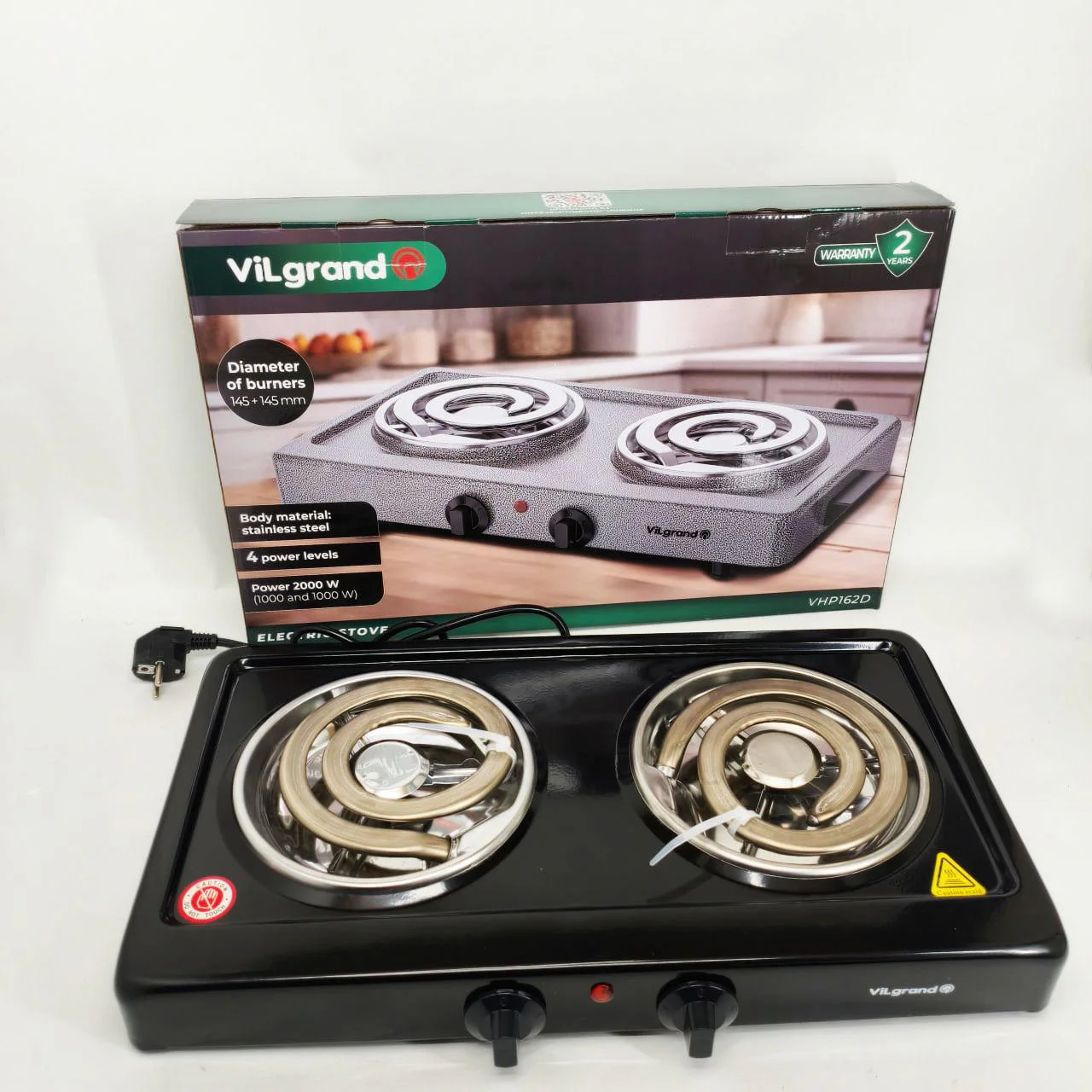 Електроплита Vilgrand VHP162D BLACK 2000Вт – компактне рішення для вашої кухні.