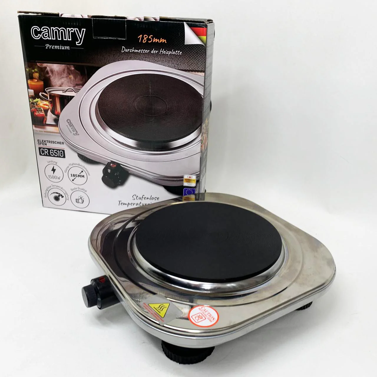 Електрична настільна плита Camry CR 6510 — компактна варильна панель з потужністю 1500 Вт для зручного приготування їжі.