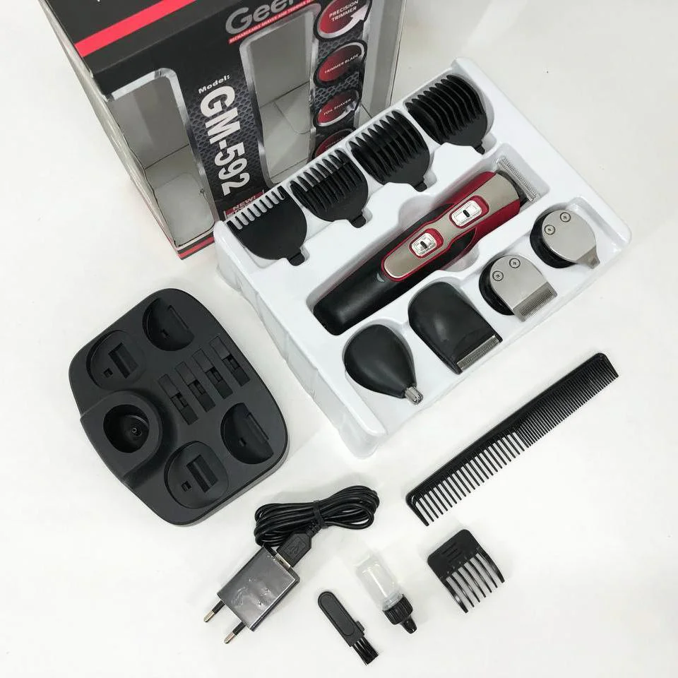 Набір для стрижки 10в1 Gemei GM-592 мультифункціональний тример з підставкою, машинка для стрижки бороди вус носа вух турборежим чорна - Зображення 11