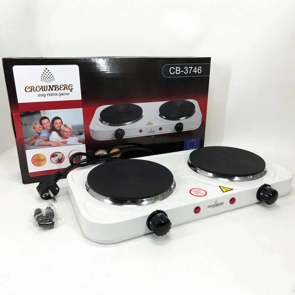 Плита електрична настільна Crownberg CB-3746 для комфортного приготування їжі вдома або на дачі.