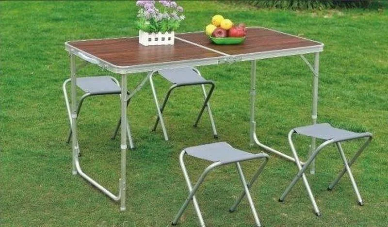 27317391021118_45104224b4 Стіл Folding Table 120*60*70 для пікніка з 4 стільцями, коричневий, просте складання, великий розмір для 6-8 осіб