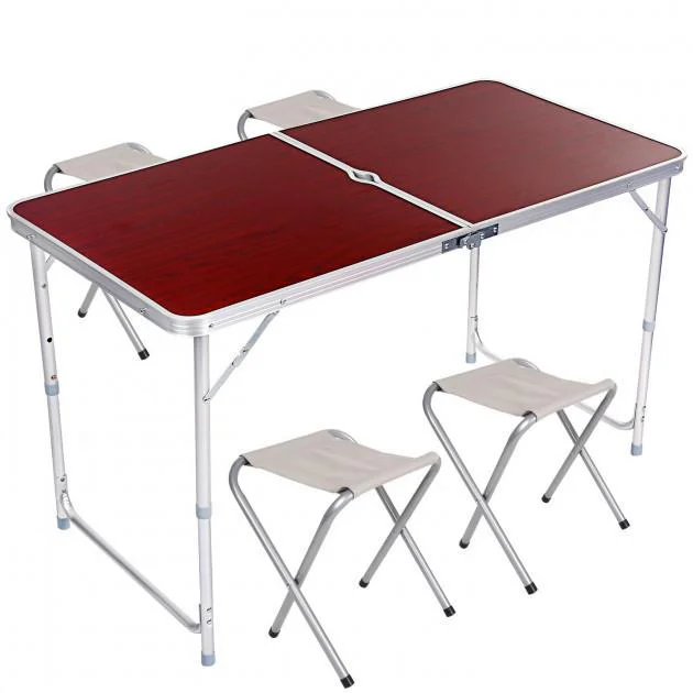 28348986548003_12ea8d3123 Стіл Folding Table 120*60*70 для пікніка з 4 стільцями, коричневий, просте складання, великий розмір для 6-8 осіб