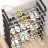 Shoe rack Полиця для взуття метал 5 секцій Чорна 5 полиць для зберігання взуття всіх розмірів, каркас із пластику, болтове кріплення, 42 см ширина, 19 см глибина, 67 см висота.