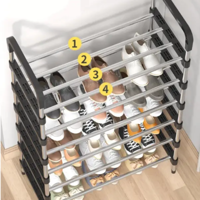 Shoe rack Полиця для взуття метал 5 секцій Чорна 5 полиць для зберігання взуття всіх розмірів, каркас із пластику, болтове кріплення, 42 см ширина, 19 см глибина, 67 см висота.
