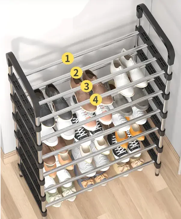 Shoe rack Полиця для взуття метал 5 секцій Чорна 5 полиць для зберігання взуття всіх розмірів, каркас із пластику, болтове кріплення, 42 см ширина, 19 см глибина, 67 см висота.