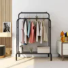 294141456 Подвійна стійка вішалка для одягу та полицею для взуття Double floor Hanger 110х150х57см з металу преміум-класу, чорна