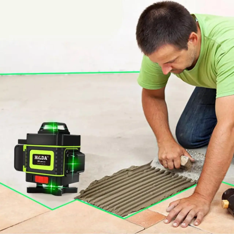 Лазерний рівень HILDA 4D — точність стяжки підлоги з зеленим промінням для професіоналів.