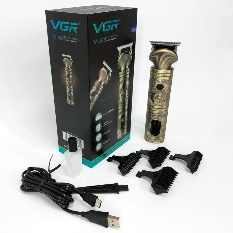 Акумуляторна машинка для стрижки волосся VGR V-962 — тример для бороди та вусів з насадками 1-7 мм для професійного використання.