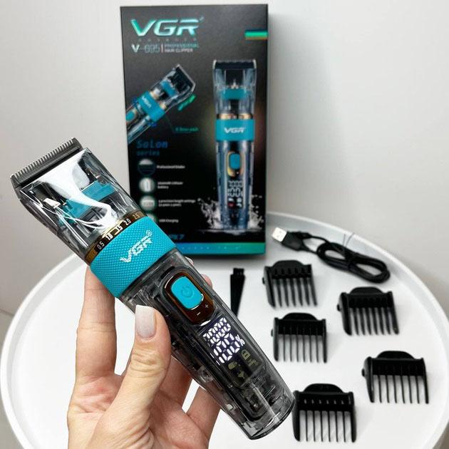 Машинка для стрижки волосся і бороди VGR V-695 з LED дисплеєм і вологозахистом IPX7