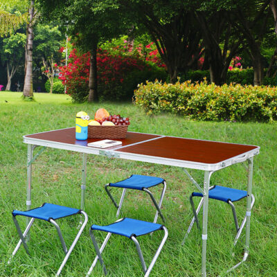 Стіл Folding Table 120*60*70 для пікніка з 4 стільцями, коричневий, просте складання, великий розмір для 6-8 осіб