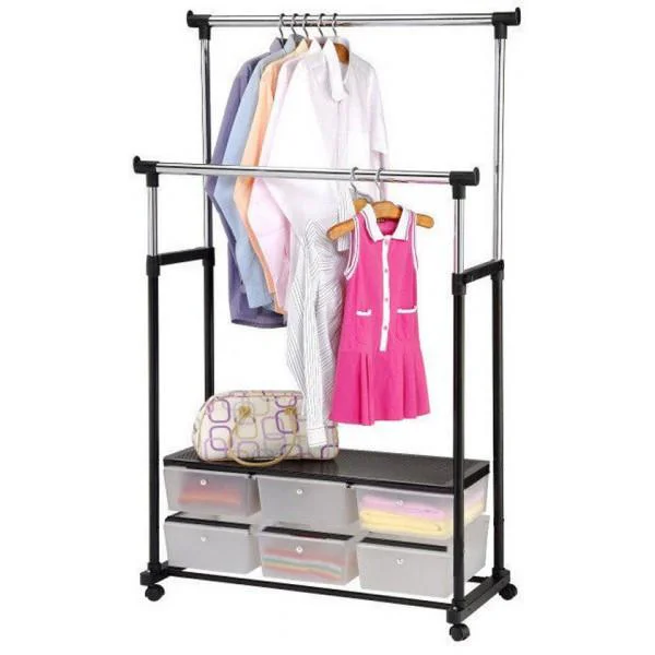 Телескопічна стійка для одягу Double Pole Clothes Horse - легка, компактна, швидка збірка, висота 135 см, для великої кількості одягу.