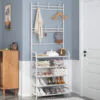 Залізна вішалка для одягу + підставка для взуття Multi-functional shoe and hat rack 4 полиці біла зручна та практична