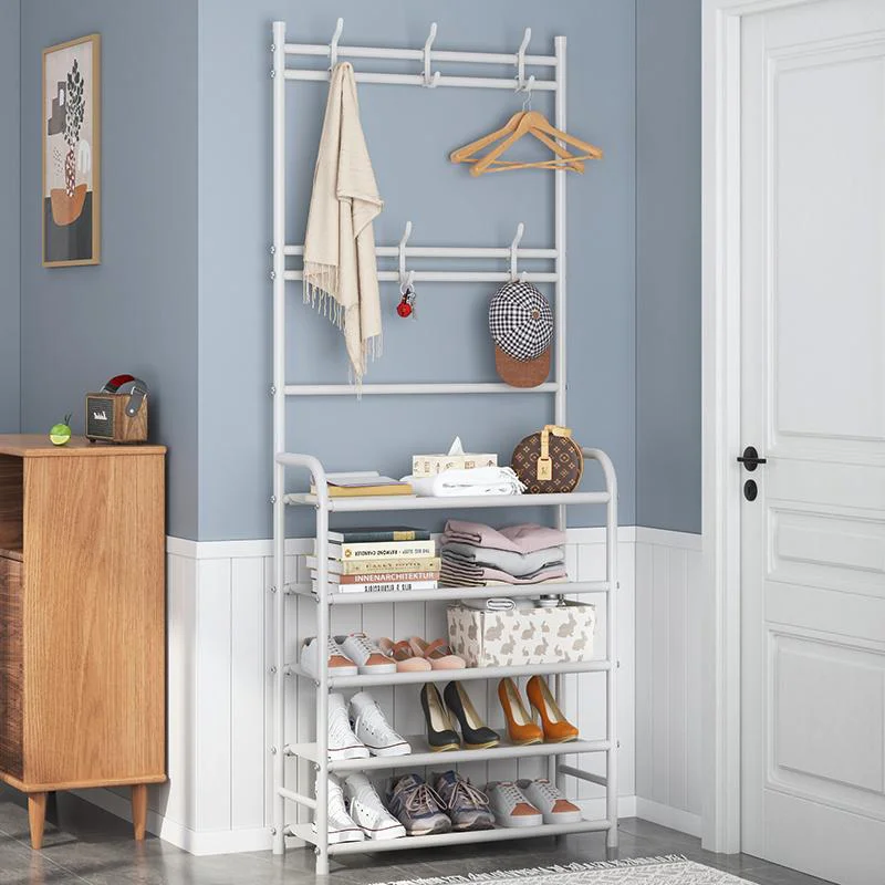Залізна вішалка для одягу + підставка для взуття Multi-functional shoe and hat rack 4 полиці біла зручна та практична