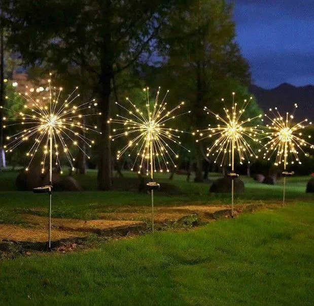 Ліхтар Феєрверк газонний на сонячній батареї 60 led 2 шт. 8 режимів автономної роботи
