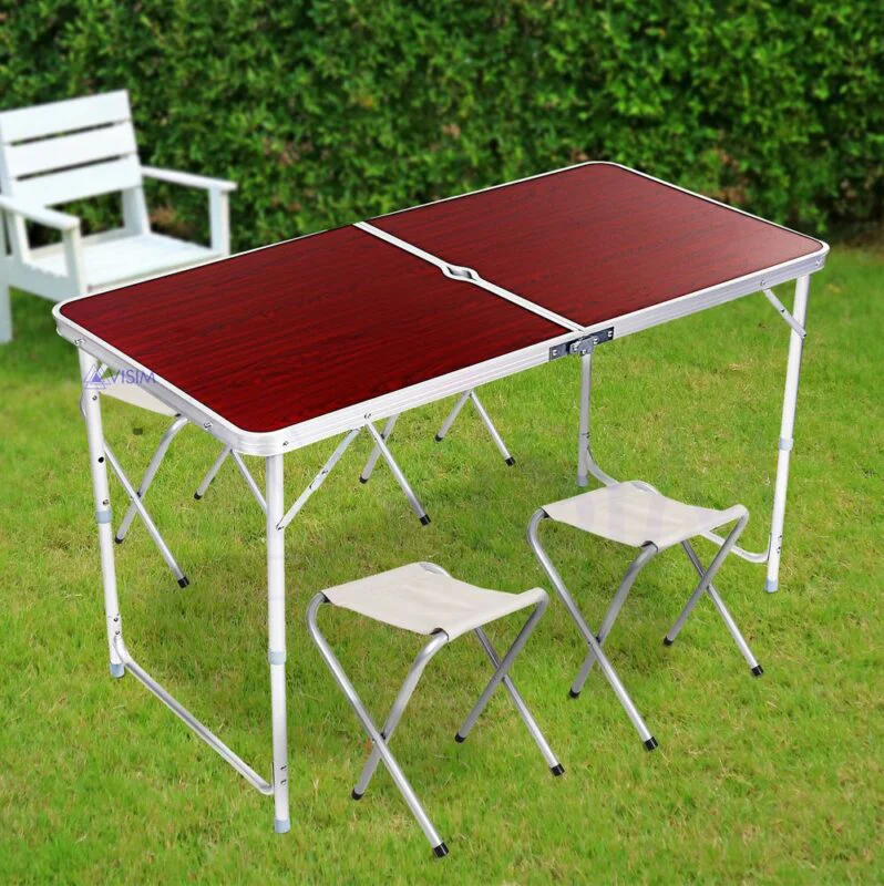 98872280837398_e57d938a65 Стіл Folding Table 120*60*70 для пікніка з 4 стільцями, коричневий, просте складання, великий розмір для 6-8 осіб