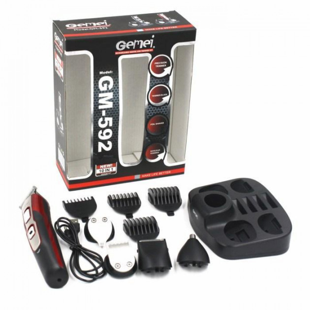 Машинка для стрижки GEMEI GM-592 10 в 1 для догляду за волоссям і бородою