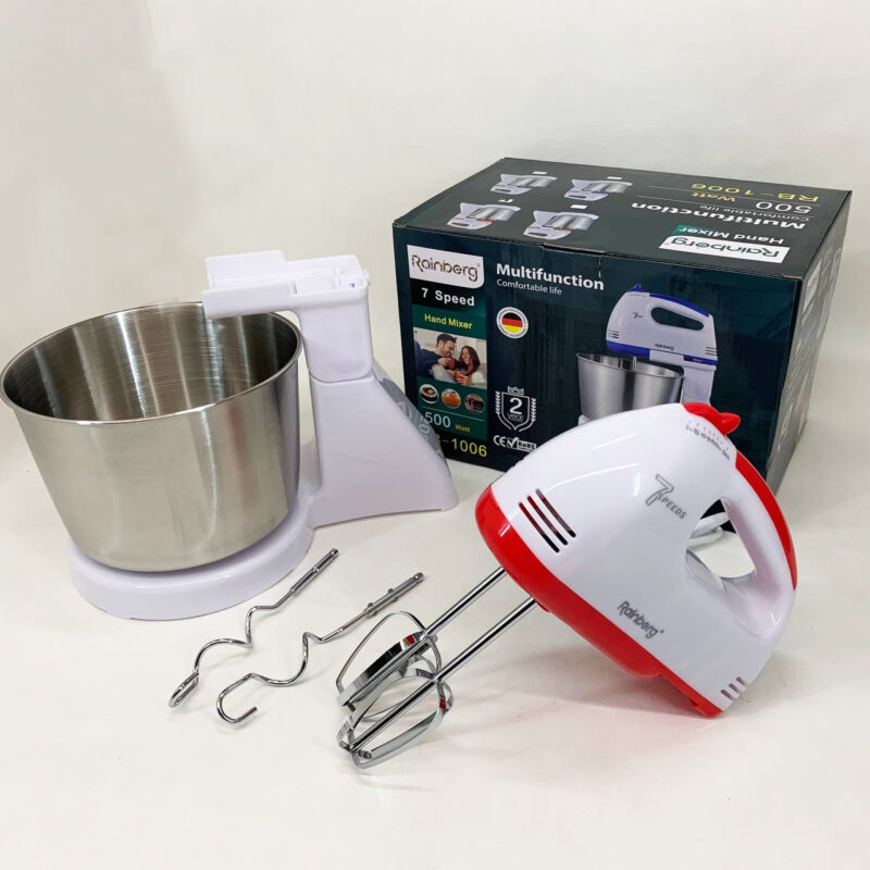 Стаціонарний електричний міксер Rainberg RB-1006 500W з насадками для замішування теста