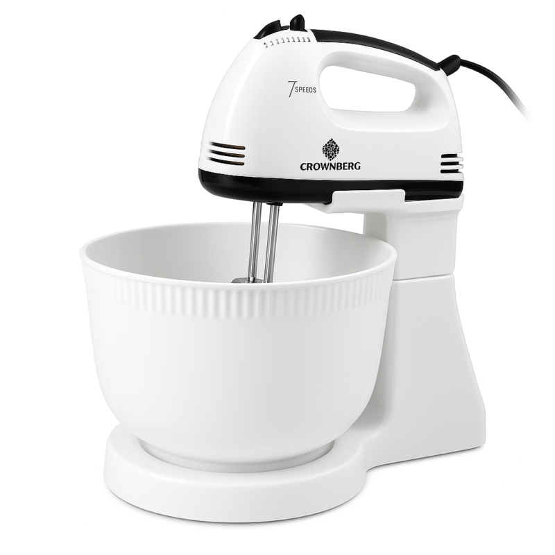 Миксер Crownberg CB-7320 ручний з підставкою та чашею 2л 300 Вт на 7 швидкостей