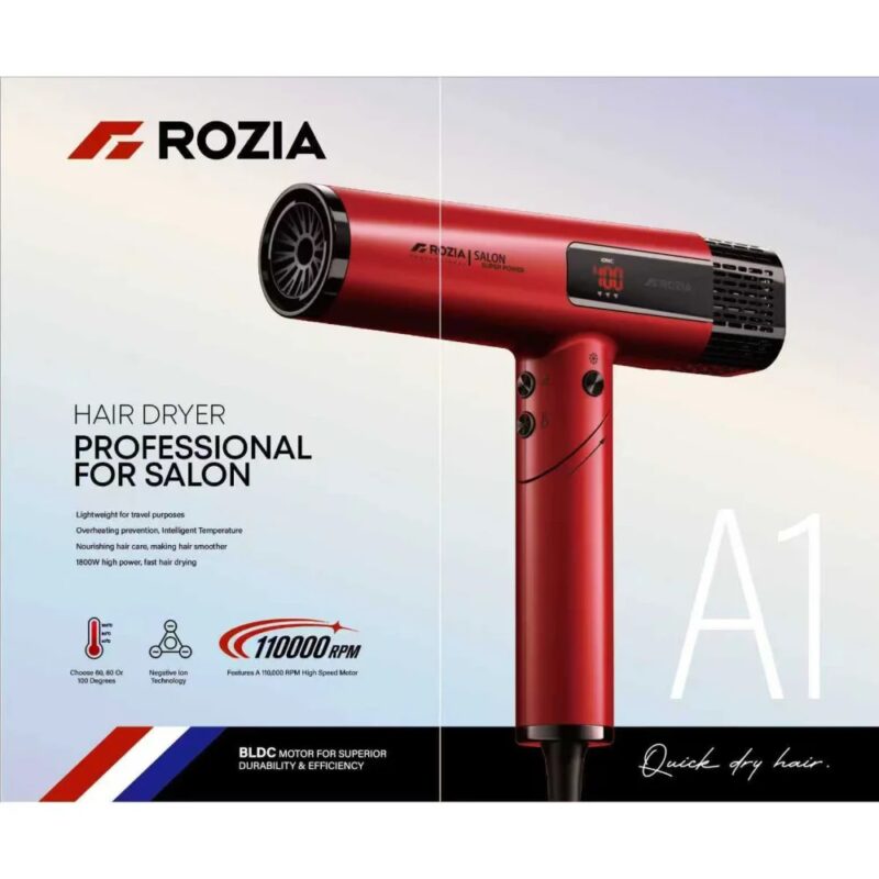 Фен ROZIA A1 Professional Hair Dryer — швидке та дбайливе сушіння волосся для професіоналів.