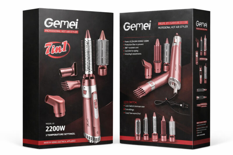 Стайлер фен Gemei GM-4831 7 в 1 для сушіння та укладання з потужністю 2200Вт.