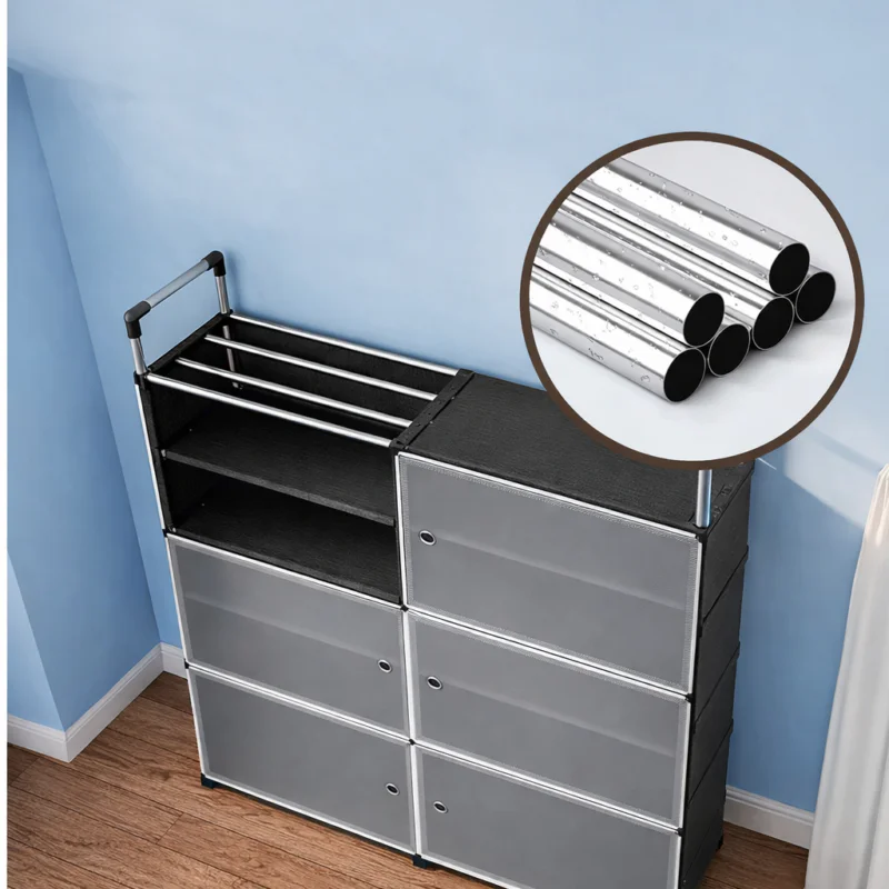 MPXG06S Шафа для взуття Закритий стелаж 10 полиць 110 х 81 х 29 см чорний метал пластик