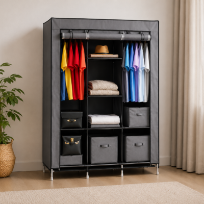 HCX Storage Wardrobe 88130 Тканинна шафа Сірий 170х45х170 см Місткість, Міцний матеріал, Економія місця, Мобільність