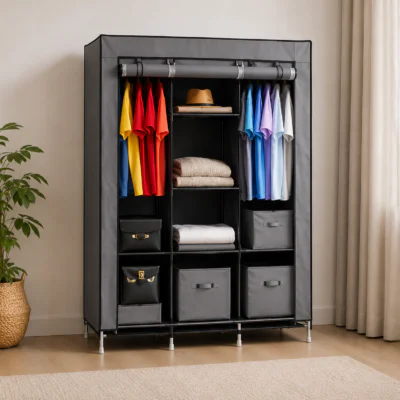 HCX Storage Wardrobe 88130 Тканинна шафа Сірий 170х45х170 см Місткість, Міцний матеріал, Економія місця, Мобільність