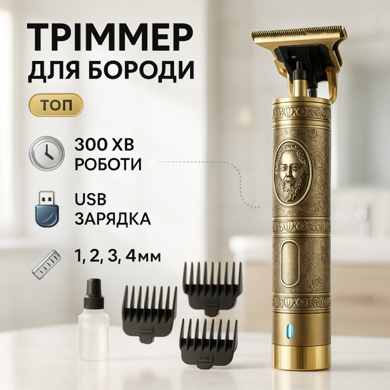 Машинка для стрижки волосся Shuke SK-8017 — професійний триммер для бороди з автономною роботою до 300 хвилин.