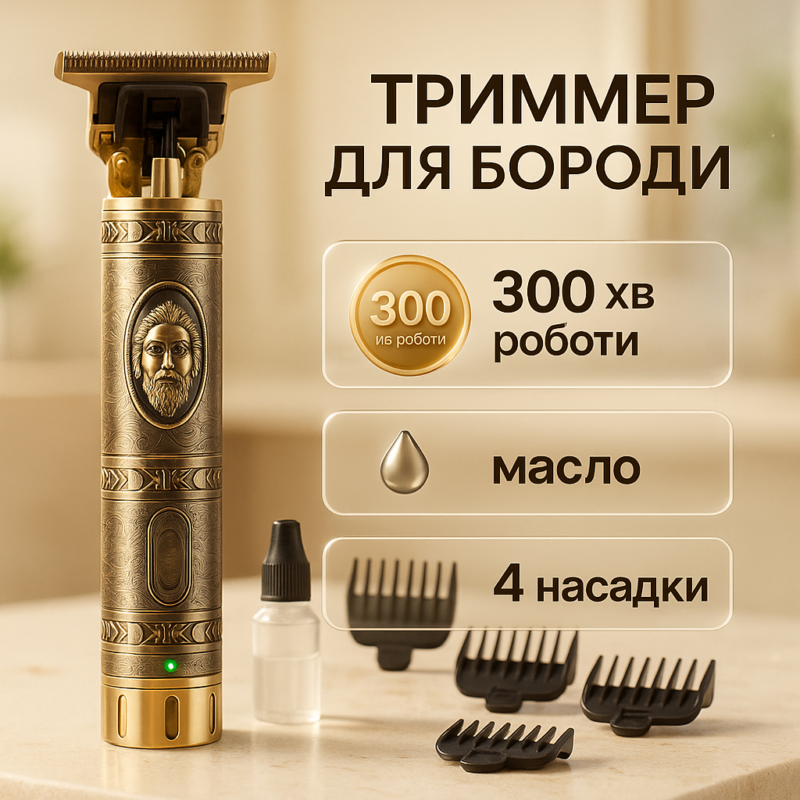 Машинка для стрижки волосся Shuke SK-8017 — професійний триммер для бороди з автономною роботою до 300 хвилин.