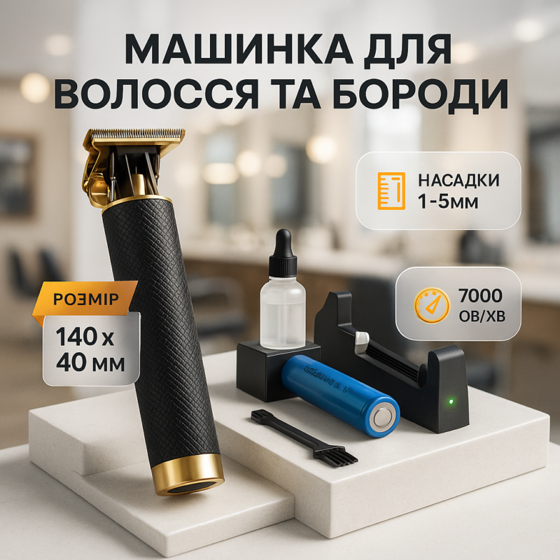 Акумуляторна машинка T9 — бездротовий триммер для стрижки волосся та бороди з USB-зарядкою.