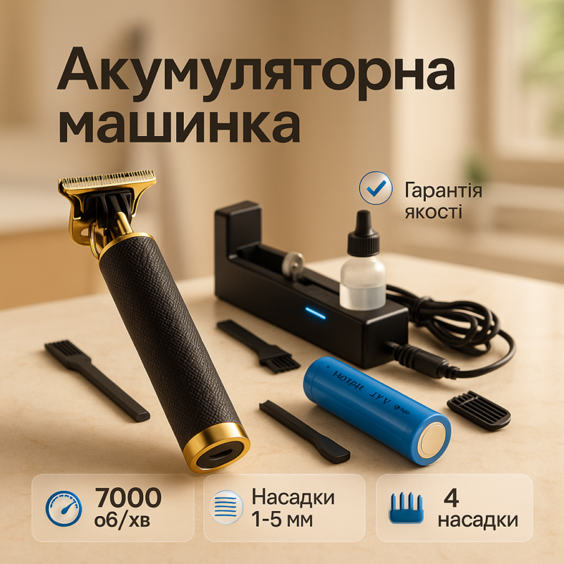 Акумуляторна машинка T9 — бездротовий триммер для стрижки волосся та бороди з USB-зарядкою.