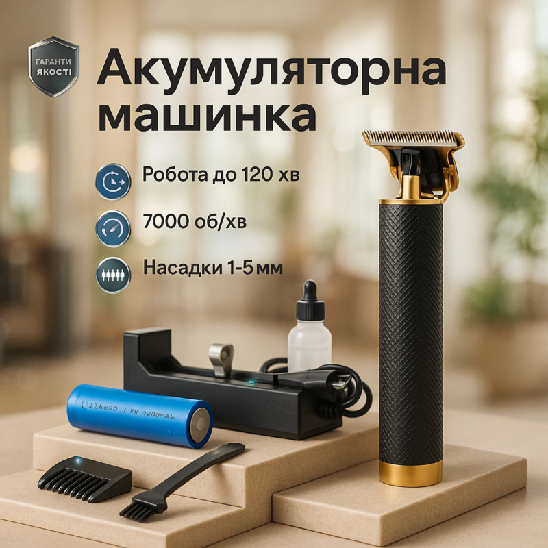 Акумуляторна машинка T9 — бездротовий триммер для стрижки волосся та бороди з USB-зарядкою.