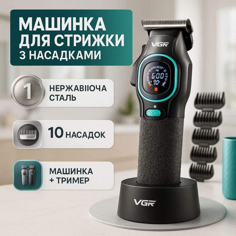 Комплект для стрижки VGR 2 в 1 V-886 S2 BLACK — ефективне рішення для домашнього та професійного використання