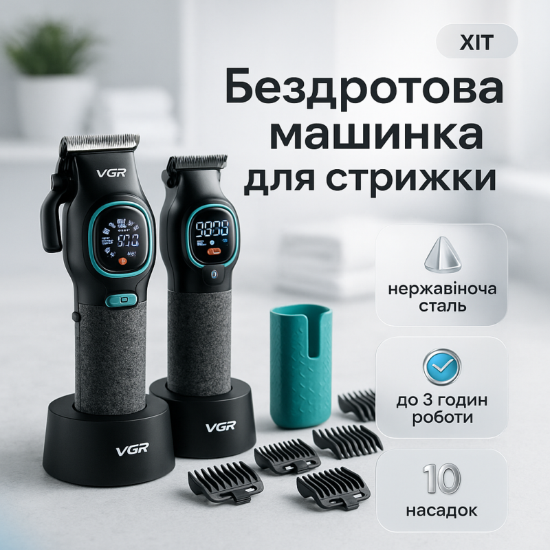 Комплект для стрижки VGR 2 в 1 V-886 S2 BLACK — ефективне рішення для домашнього та професійного використання