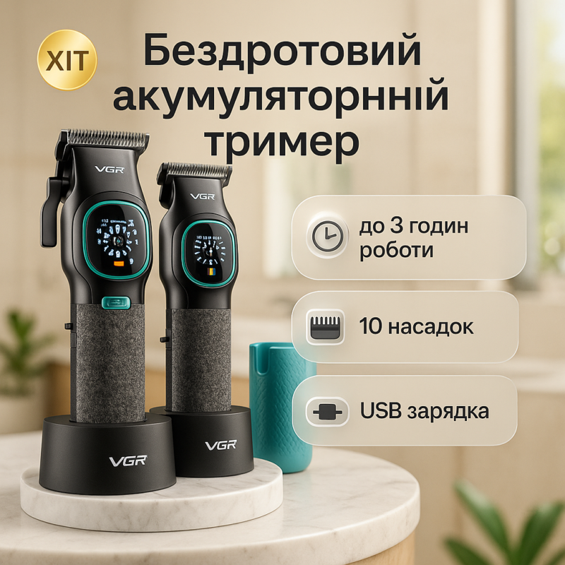 Комплект для стрижки VGR 2 в 1 V-886 S2 BLACK — ефективне рішення для домашнього та професійного використання