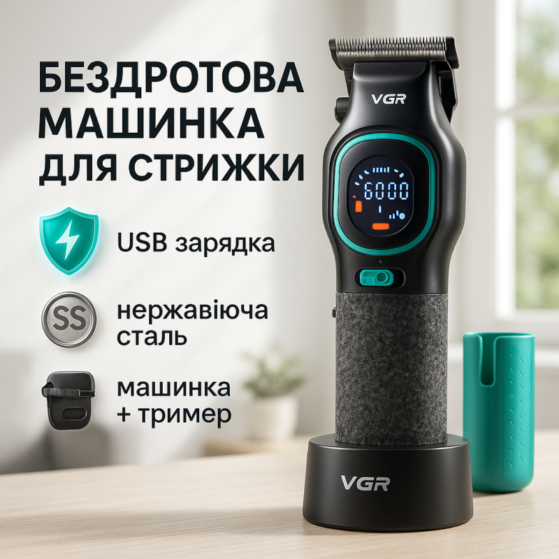 Комплект для стрижки VGR 2 в 1 V-886 S2 BLACK — ефективне рішення для домашнього та професійного використання
