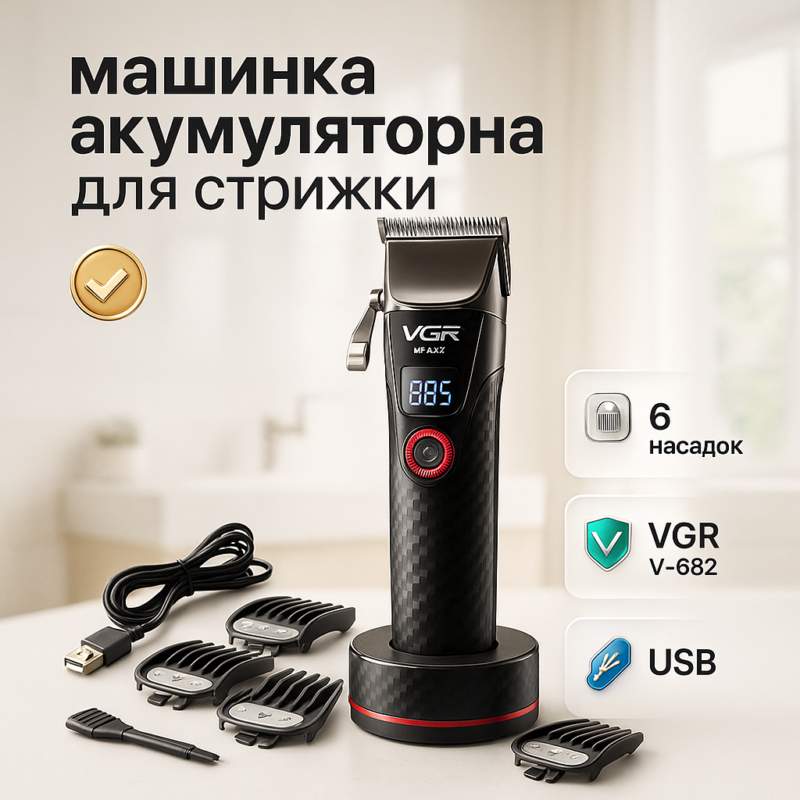 Професійна бездротова машинка для стрижки VGR V-682 RED — ідеальний вибір для точної стрижки