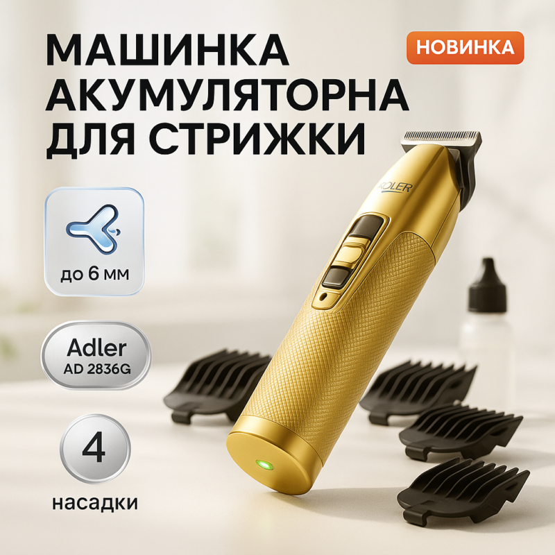 Машинка для стрижки волосся Adler AD-2836G з тривалою автономністю.