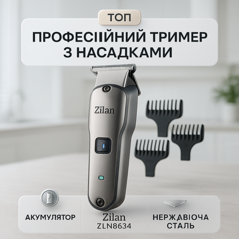 Тример для бороди та вусів Zilan ZLN8634 — 5 у 1 для ідеального вигляду