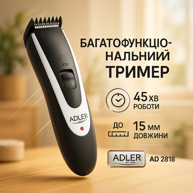 Бездротова стрижкова машинка Adler AD 2818 24 довжини стрижки 0.3-15 мм з нержавіючої сталі