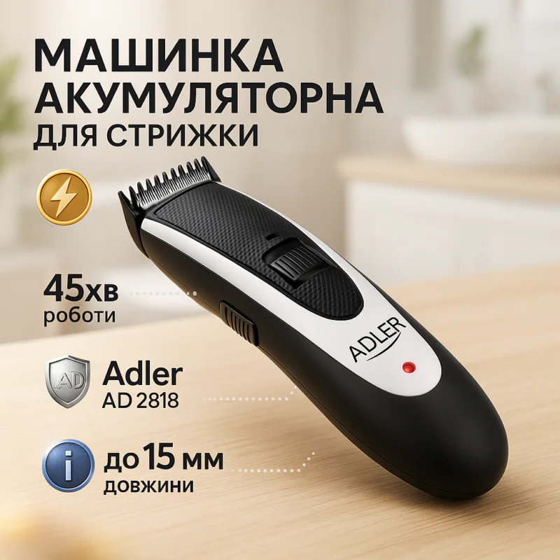 Бездротова стрижкова машинка Adler AD 2818 24 довжини стрижки 0.3-15 мм з нержавіючої сталі