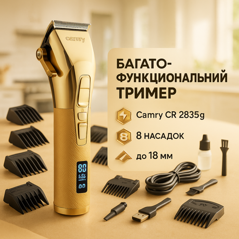 Машинка для стрижки волосся бездротова Camry CR 2835g — ідеальне рішення для стильного вигляду