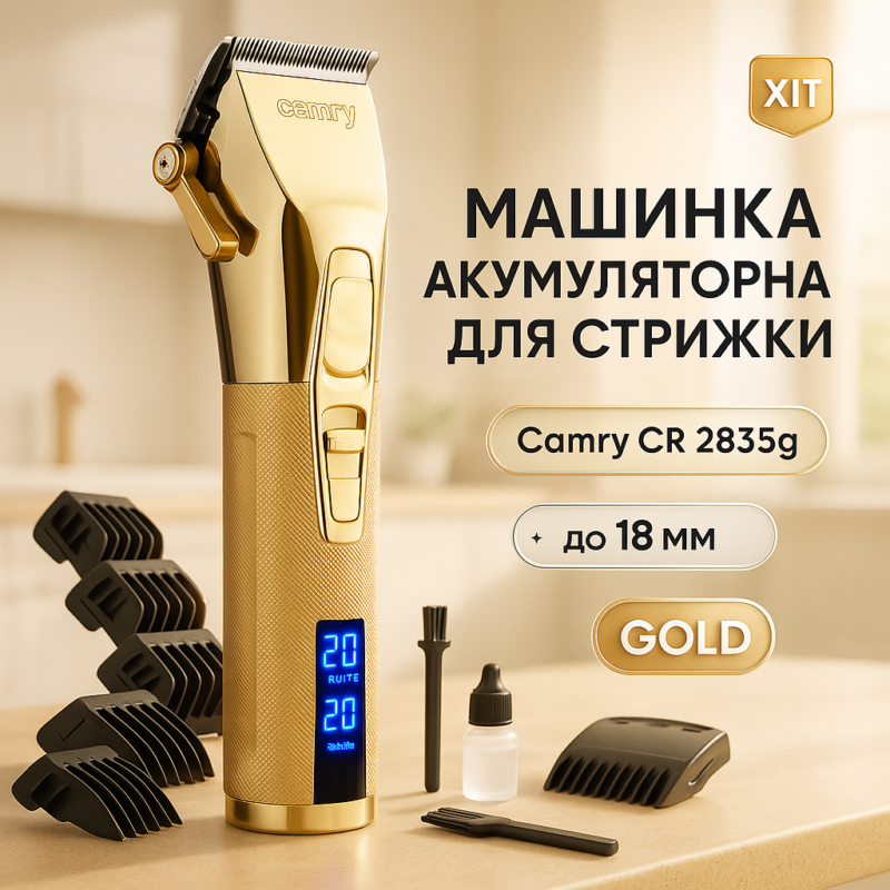 Машинка для стрижки волосся бездротова Camry CR 2835g — ідеальне рішення для стильного вигляду